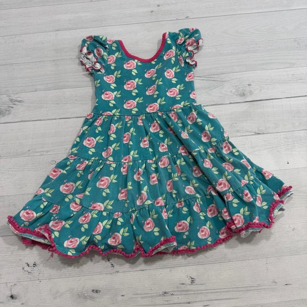 Sweet Honey girls floral teal pink rose dress 2T